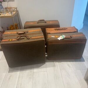 Vintage Hartmann Brown Tweed Luggage Set with Leather Trim (6 Pieces)